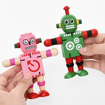 

Wooden Robot Toy Early Learning Elastic Deformation Robots Figure Toys for Children Kids Adults M09