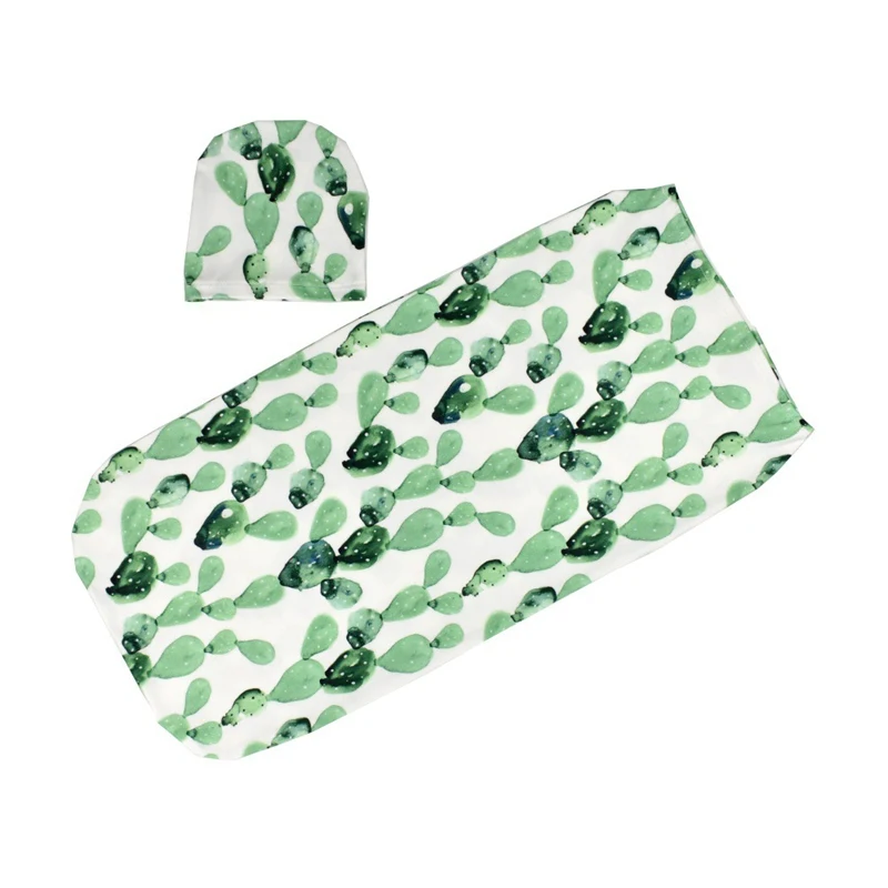 Детский спальный мешок с цветочным рисунком кактус, детские халаты, одеяло для новорожденных, Пеленальный спальный мешок+ шапочка, 2 шт., пеленальный мешочек конверт для коляски