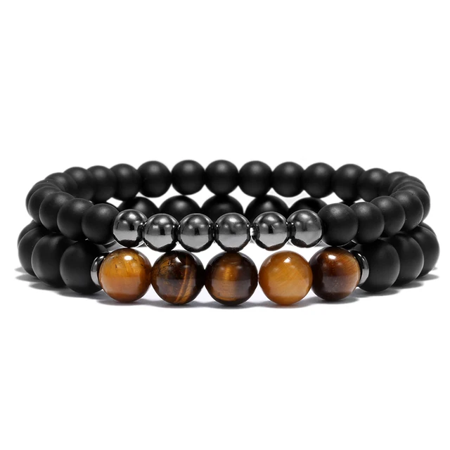 2pcs Tiger Eye Men Woman Bead Bracelet Set Black Prayer Beaded 2pcs Tiger Eye Men Woman Bead Bracelet Set Black Prayer Beaded Bracelets Jewelry Dropshipping Pulseras
