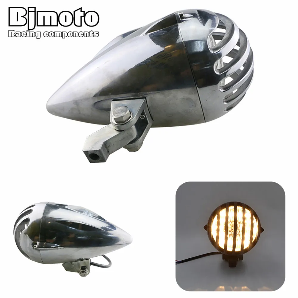 

HL-023 35W Motorcycle Headlight Bullet Halogen H4 12V LED Indicators Daytime Running Light For Harley Custom Chopper
