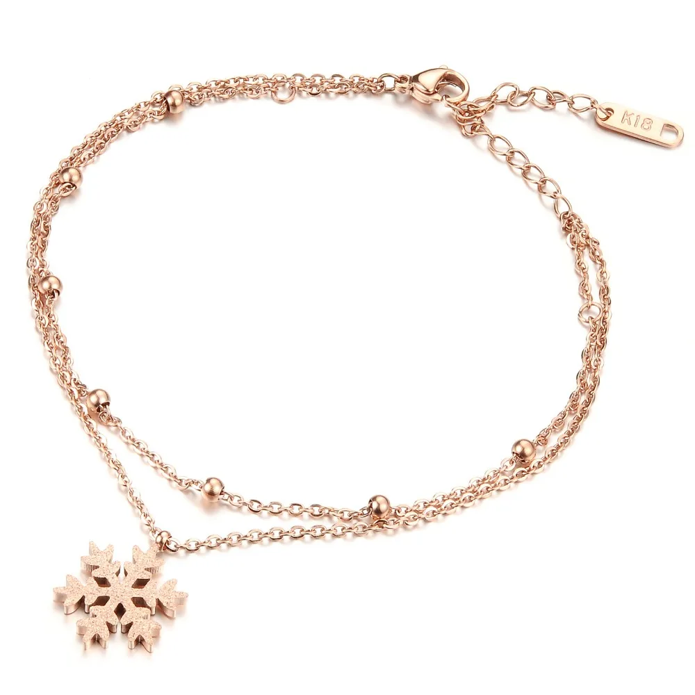 

Fate Love Summer Style Snowflake Anklet Woman Jewelry Titanium Steel Real Rose Gold Color Birthday Gift Free Shipping Never Fade
