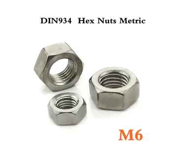 

100pcs/lot DIN934 M6 Stainless Steel A2 Hex Nuts Metric