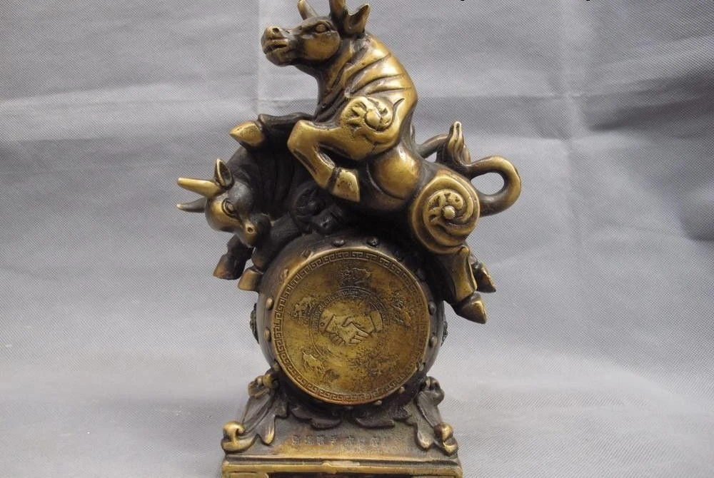

Chinese Copper Bronze Feng shui Lucky Stock market Wealth Two Bull Drum Statue