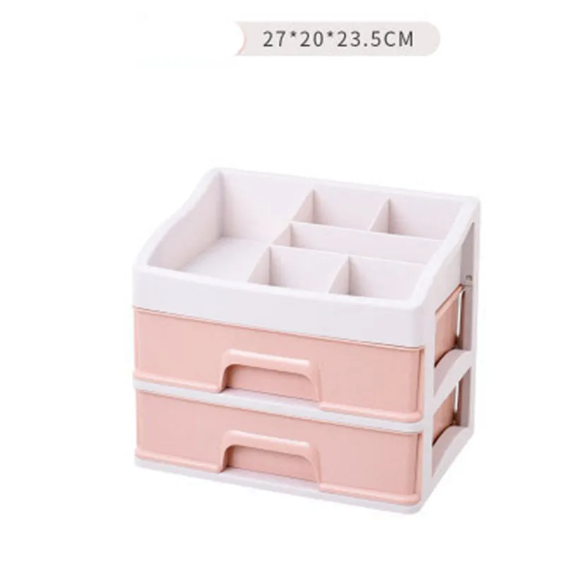 Pink 2Layer Пластиковая коробка для хранения косметики, косметический ящик, контейнер для макияжа, органайзер для ногтей, шкатулка, настольный держатель для хранения, чехол для хранения, инструменты из бисера - Цвет: Pink 2Layer
