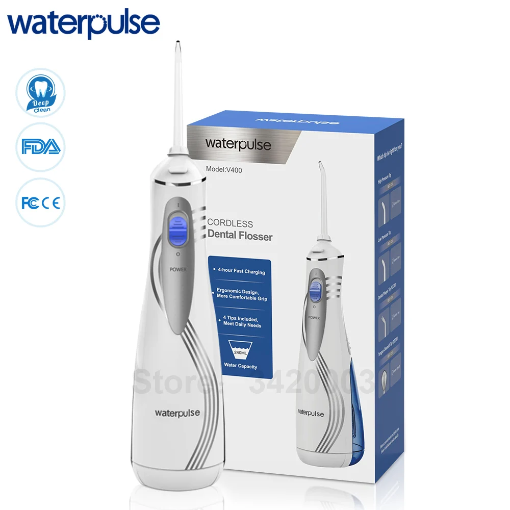 Waterpulse V400 Dental Flosser Portable Water 240Ml Waterproof Flossing With 4 Nozzlesjet Tips Oral Irrigator huismerk kopen in de aanbieding Waterpulse V400 Dental Flosser Portable Water 240Ml Waterproof Flossing With 4 Nozzlesjet Tips Oral Irrigator huismerk kopen in de aanbieding