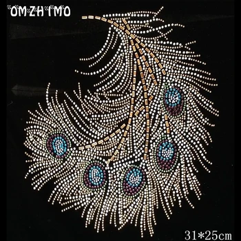 

Rhinestone Feather crystal hot fix rhinestone transfer design strass rhinestone applique DIY iron on motifs for dress
