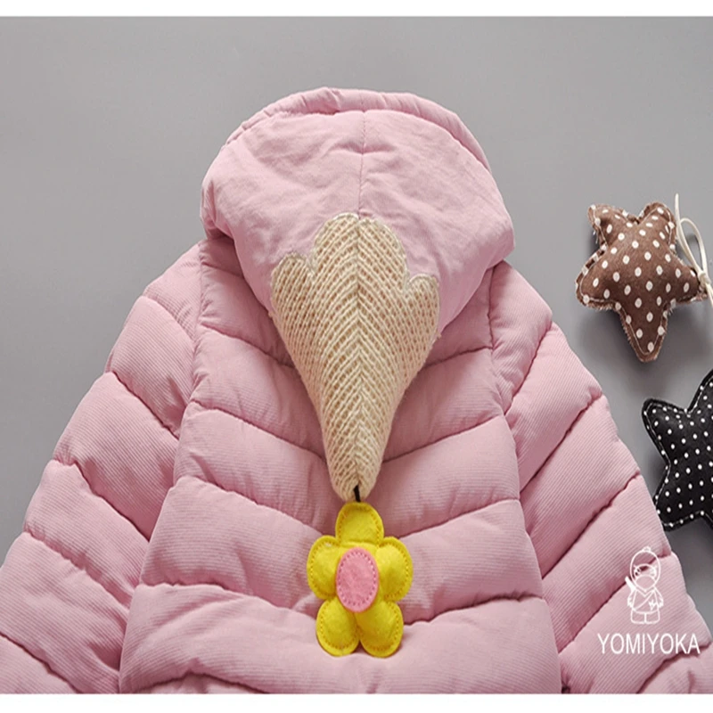 Baby girl Coat In Winter Leisure style Hat the tail flower  Sunflower knit pocket cotton-padded jacket for Kids Children (9)