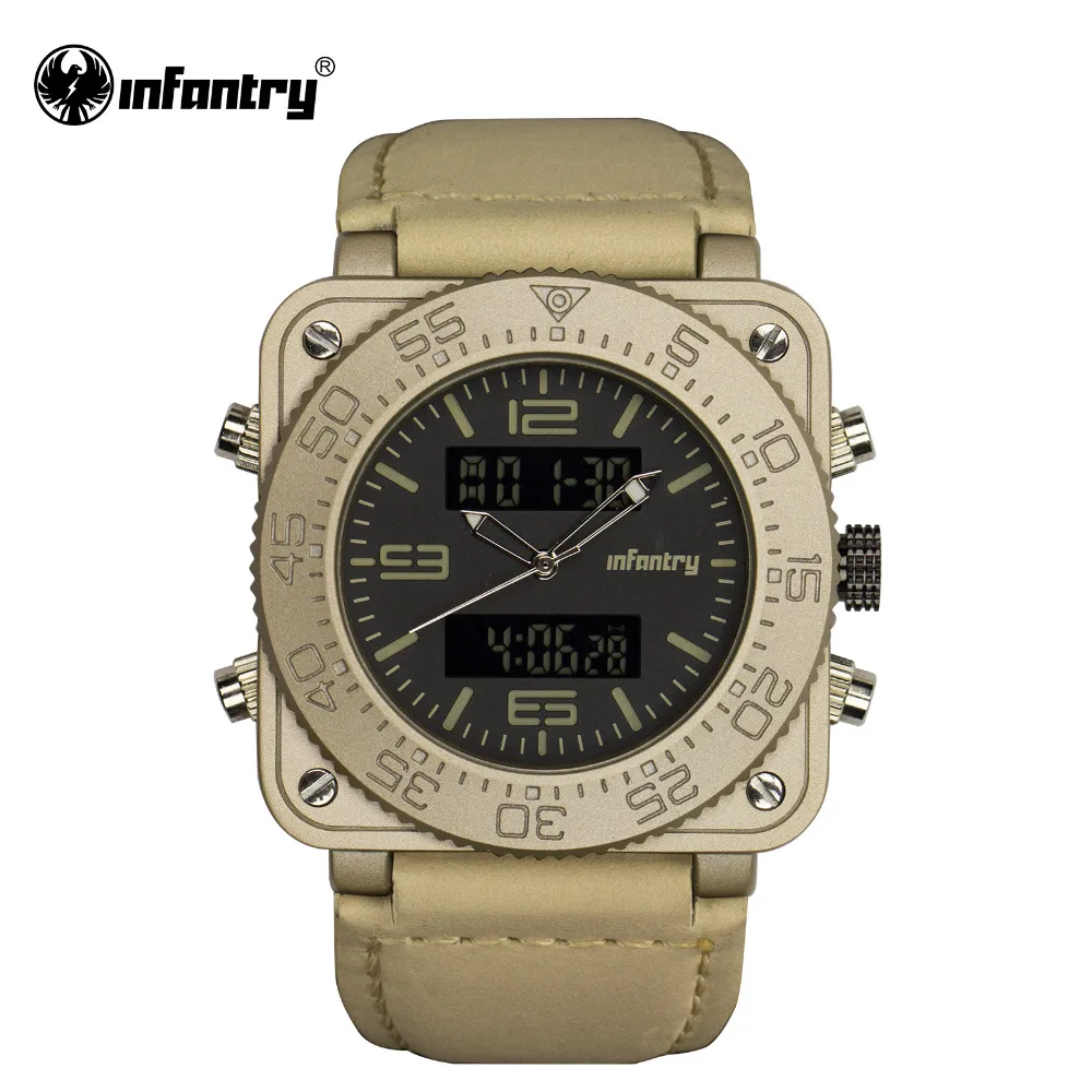 

INFANTRY Mens Watches Top Brand Luxury Military Watch Men Digital LED Wristwatch Square Gold Army Leather Relogio Masculino