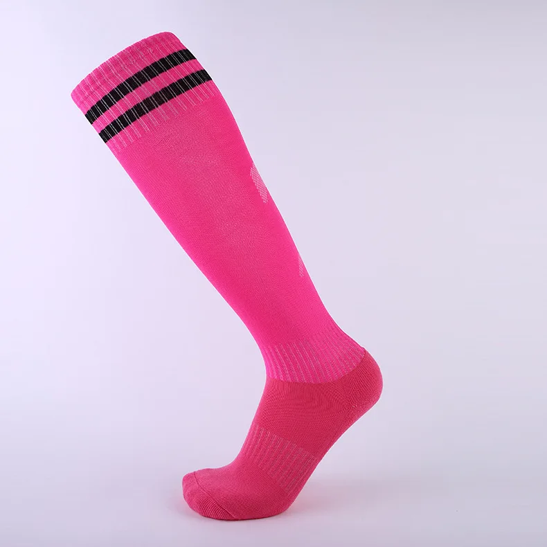 New Professional adult children Color Stripe Sports Soccer Socks Breathable Running Jogging kids High Knee Socks Long Stocking - Цвет: pink