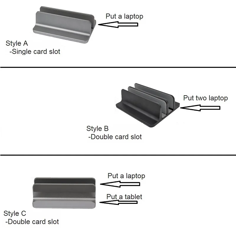 Aluminum Vertical Laptop Stand 2 in 1 Design Desktop Holder Thickness Adjustable Dock Suit for MacBook/Surface/Samsung/ipad/HP