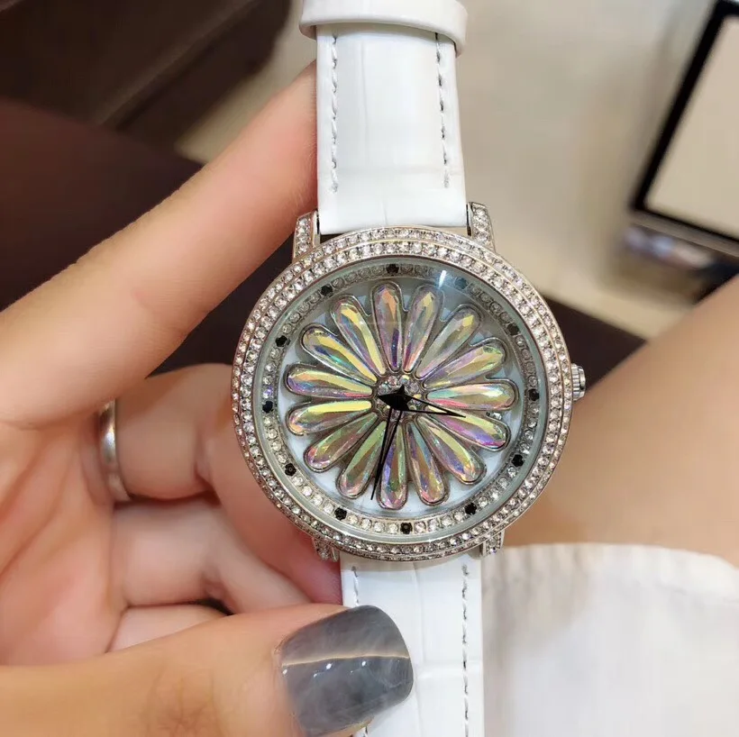 

38mm Luxury Brand genuine leather Watch Fashion full zircon lucky crystal round Quartz Wrist watch Women Happy stones Watches
