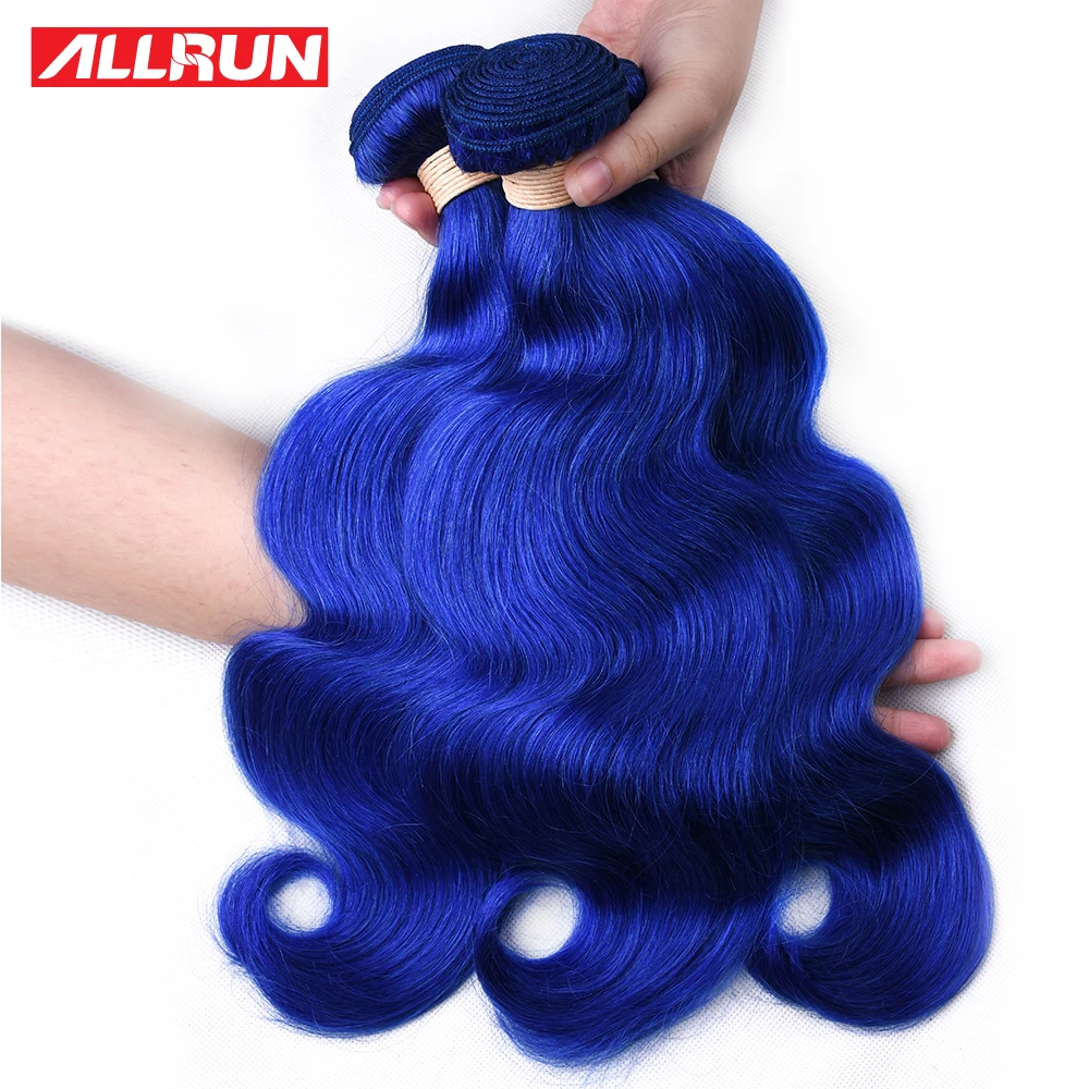 ALLRUN Indian Human Hair Weave Bundles Blue Colorful Hair Body Wave Bundles 1/3/4 Bundles Deal Dyed Bundles Remy Hair Extensions