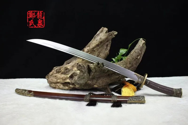 Real Chinese Sword Damascus Steel Antique Bronze Qing Dao Metal Craft Home Decoration Martial Art Supply