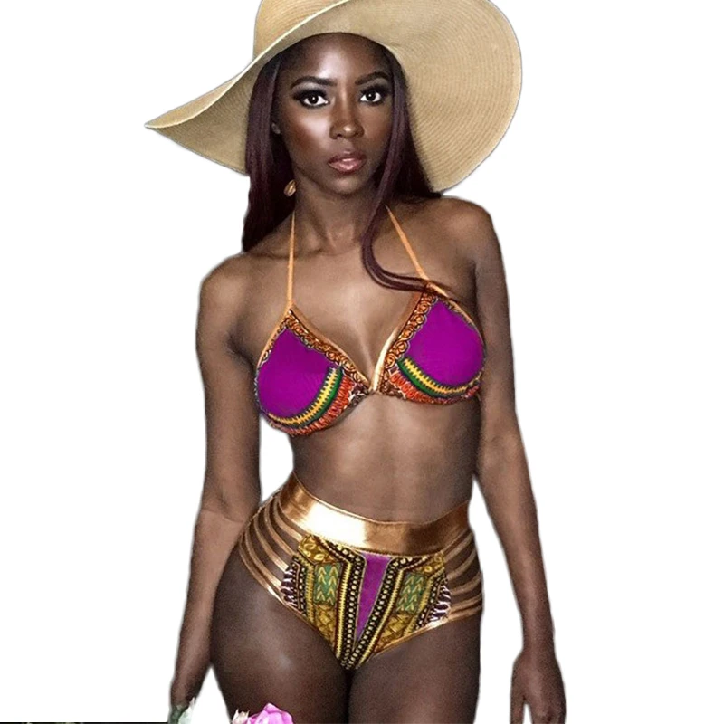 Nové 2017 Africké Sexy ženy Push-up Bikini Set Bandage Plavky Plavky Plavky Oblečení Vysoký pas Geometrický Biquinis
