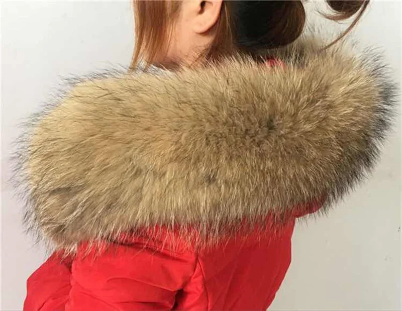 Real Fur Collar For Parkas Coats luxury Warm Natural Raccoon Scarf Women Large Fur Scarves Male Down jacket fur hat 75 70cm