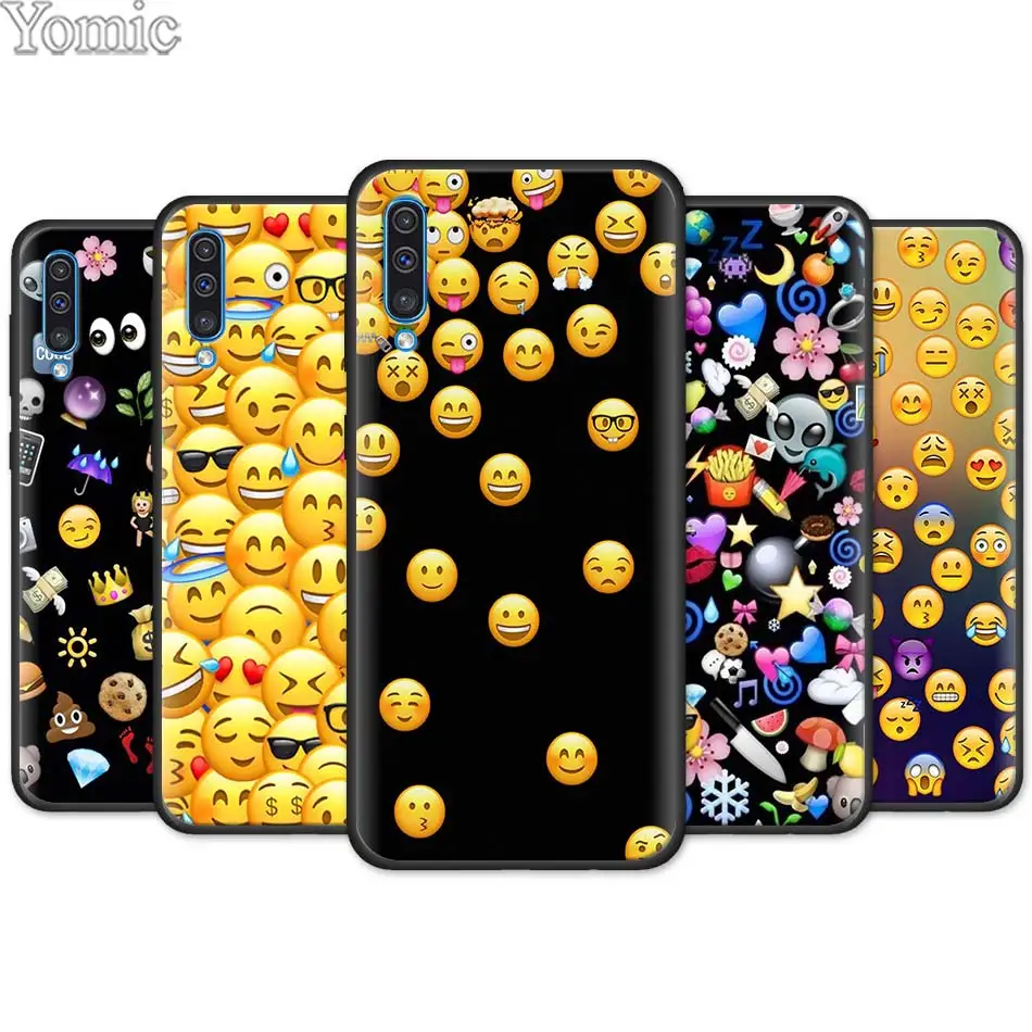 

Emoticon Emoji Black Soft Case for Samsung Galaxy A50 A70 A40 A10 A20 A30 A60 A9 A8 A6 A7 Silicone TPU Phone Case Cover Shell