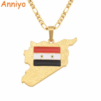 

Anniyo Syria Map & Flag Pendant & Necklaces for Women/Men Charms Syrians Jewelry Ethnic Gifts #116106@