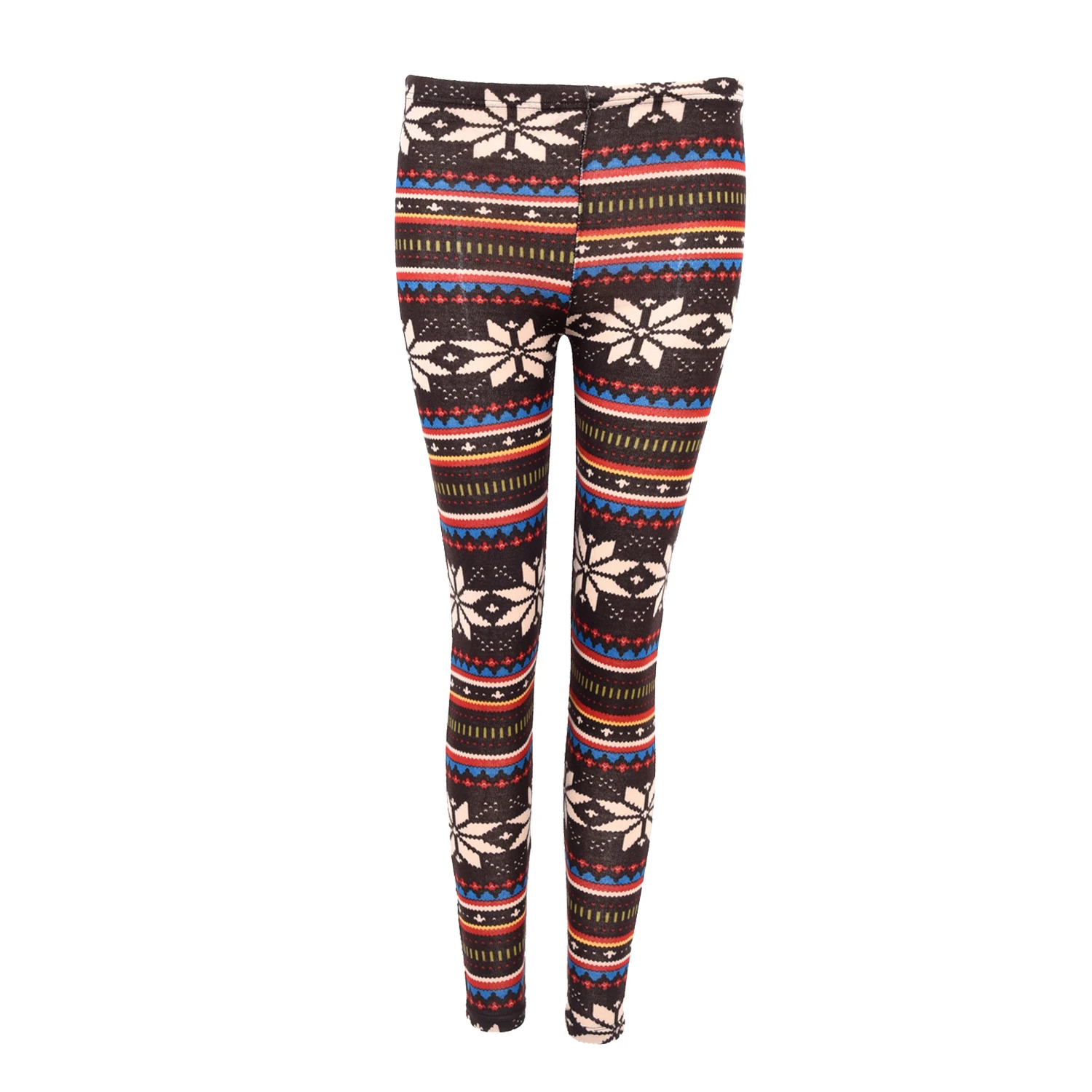 Womens Ladies Soft Casual Warm Knitted Colorful Crystal Snowflake Pattern Fashion Leggings Pants 