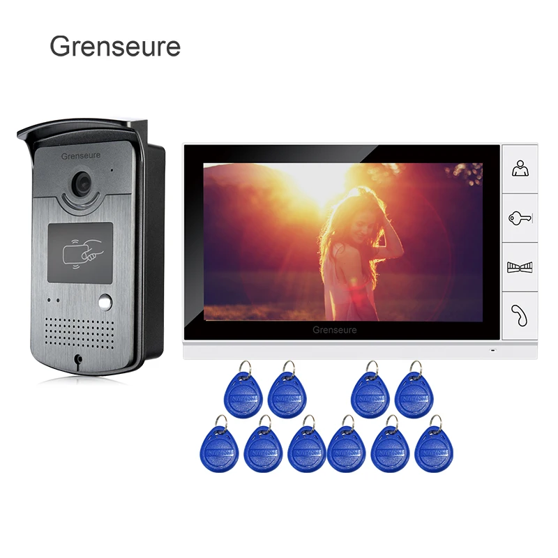 

FREE SHIPPING 9" Color Screen Video Door Phone Intercom System + 1 White Monitor + Waterproof RFID Doorbell Camera Night Vision