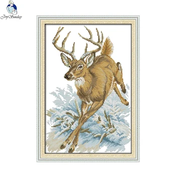 

Running Deer Paintings Aida Canvas Cross-stitch 11CT 14CT DIY Handwork Beginner Embroidery Sets Needlework Home Decor Wholesale