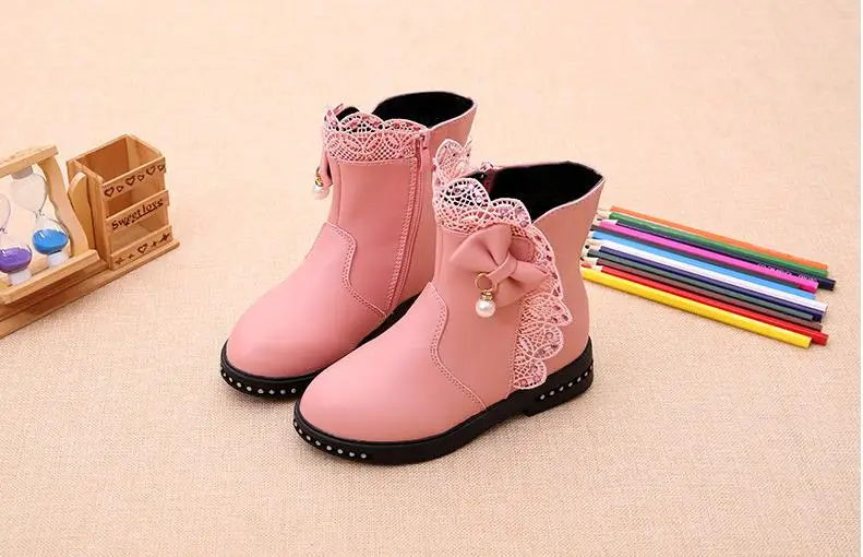 New Winter Girls High Boots Cute Bow Waterproof Female Children Snow Boots Fashion Warm Girls Kids Shoes