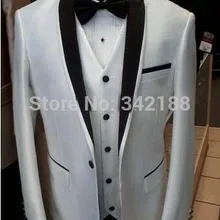 Топ! Индивидуальный дизайн с разрезом по бокам черный атласный нагрудник на одной пуговице белые смокинги для жениха/костюм для шафера(куртка+ брюки+ жилет+ галстук
