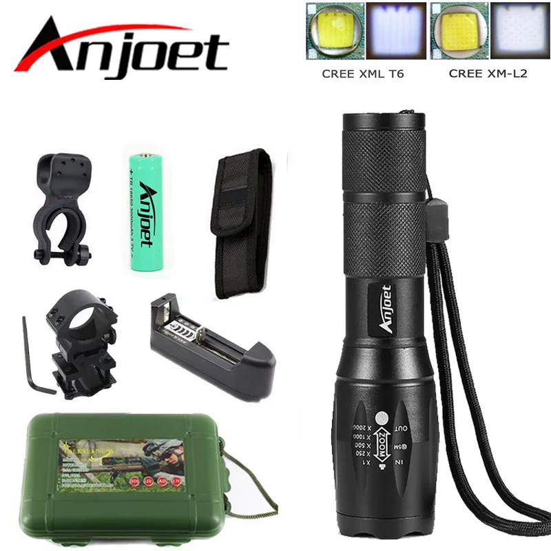 

A100 Hunting Set Tactical flashlight cree XML T6 XM-L2 Zoomable torch led Waterproof flash light for 18650 Rechargeable battery