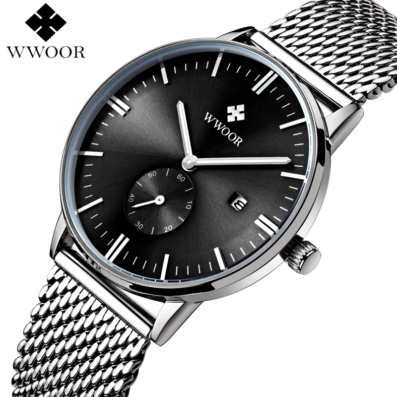 WWOOR Men Business hodinky Nejlepší značkové luxusní pánské hodinky Módní příležitostné svítidlo z nerezové oceli Sportovní křemenné hodinky Hombre
