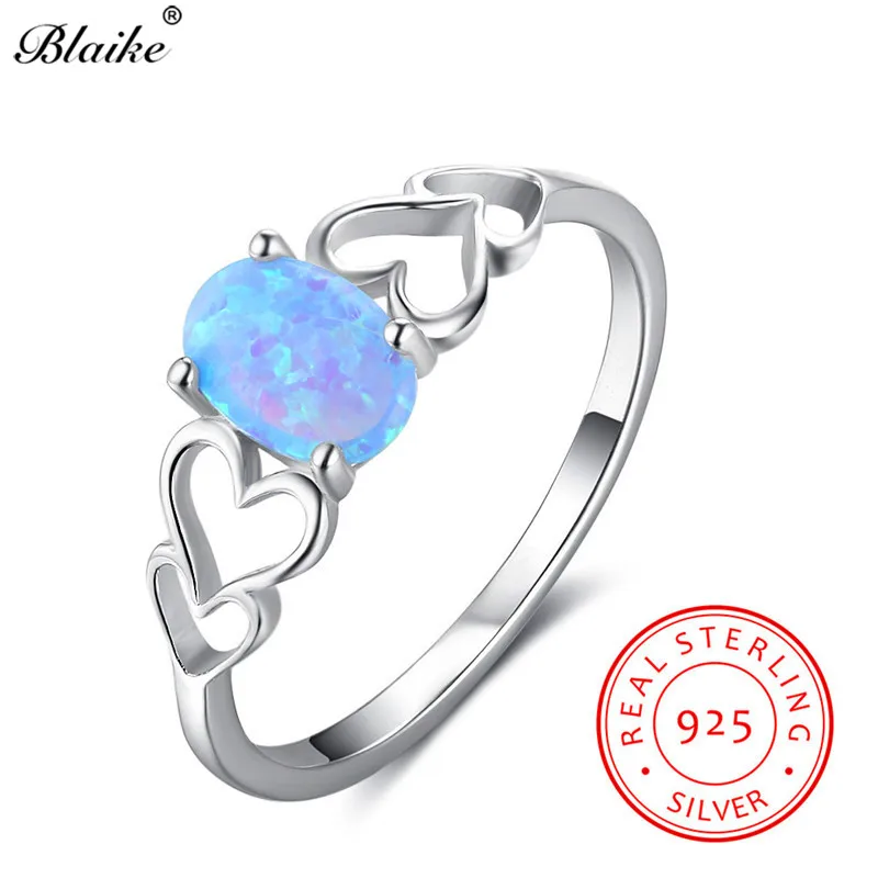

Blaike Chic Oval Opals Heart Ring Fine Jewelry 100% Genuine 925 Sterling Silver Blue Fire Opal Birthstone Wedding Bands Gifts