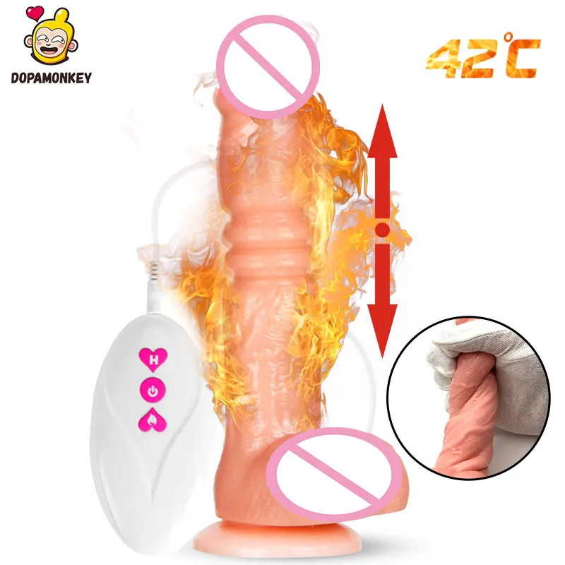 Beste DopaMonkey Telescopische trillingen dildo swing intelligente verwarming functie Zuignap Speeltjes voor Vrouw Vibrator swing Dildo