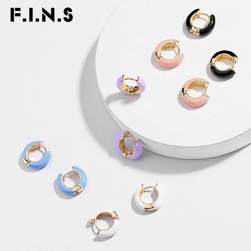 

F.I.N.S 2019 New Design Multi Colored Enamel Small Hoop Earrings Gold Color Cooper Round Mini Circular Ear Cuffs for Women