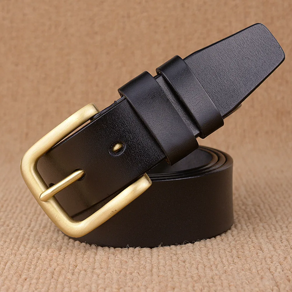 High Quality Genuine Leather Belt Copper Buckle Business Belt for Men Women Cowskin Casaul Male