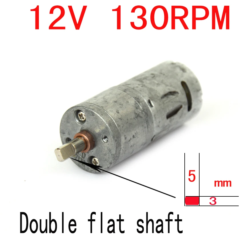 Non New Double flat shaft 12v dc motor 25MM 12V 130RPM Powerful High Torque DC Gear Box Motorin