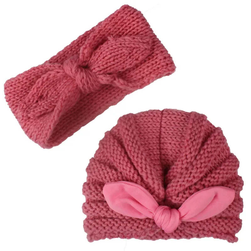 Детские теплые заячьими ушками Оголовье Hairband шерстяной вязаный повязка-тюрбан шляпа шапочки головные уборы Headwrap для женские ленты для волос аксессуары - Цвет: 10