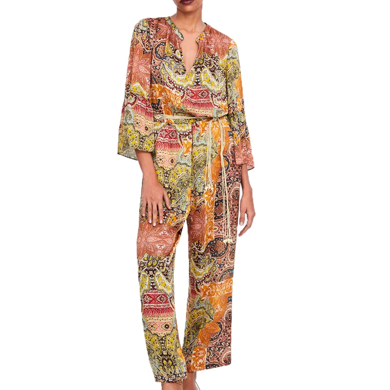 

Summer jumpsuit women clothes 2019 lace-up rompers womens jumpsuit printing wide leg jumpsuit