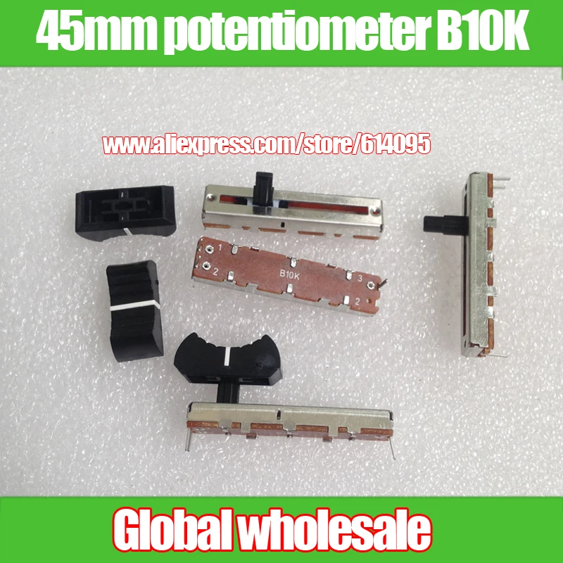 

10pcs SC-302N long 45MM balanced smooth slide potentiometer B10K / Handle length 10MM 30mm trip 3 feet +10pcs fader cap