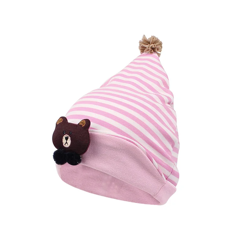 Striped Cotton Newborn Baby Hat Cartoon Bear Infant Beanie For Boys Cotton Newborn Baby Cap Spring Summer Baby Girls Clothing (7)