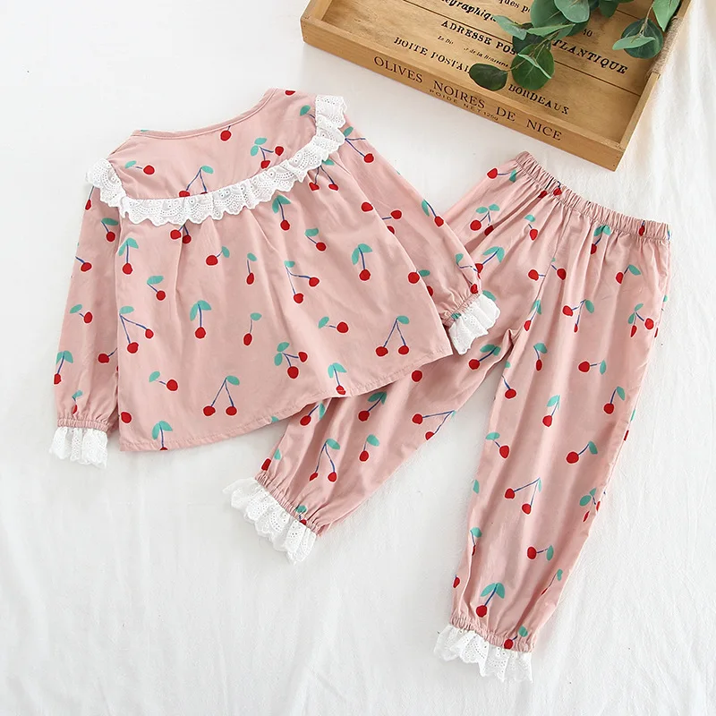 Детский пижамный комплект на весну-осень, детские пижамы с принтом вишни и клубники, одежда для сна для маленьких мальчиков и девочек, детские пижамы с длинными рукавами