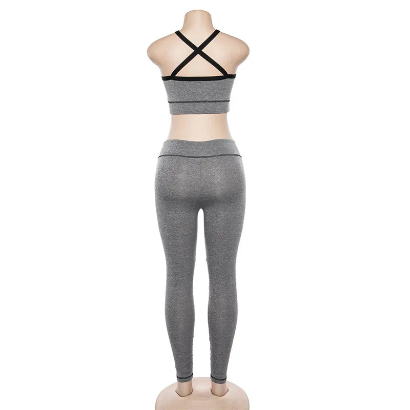 Fitness Women Yoga Set Ensemble Sport Suit Tracksuit Hollow Out Sexy Gym Wear Running Clothes Mesh Tank Top Leggings Sportswear