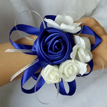 

handmade 10 pces/lot bridal wedding wrist corsage bridesmaids sister hand flowers white tiffany blue silver wedding decoration