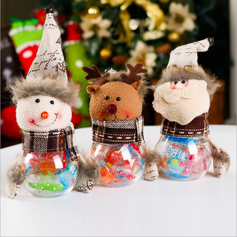 1Pcs Plastic Candy Jar Christmas Theme Small Gift Bags Christmas Tree Ornaments Christmas Crafts Home Party Decorations