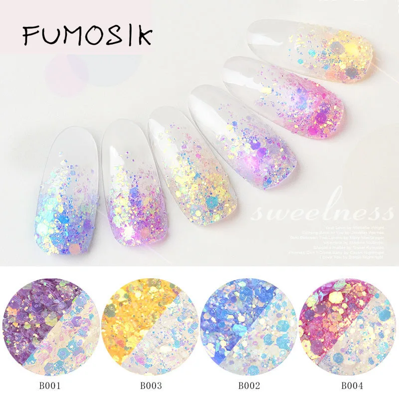 6 Box Sun Light UV Sensitive Changing Color Mixed Size Flakes Glitter Powder Manicure 3D nail design holographic glitter | Красота и