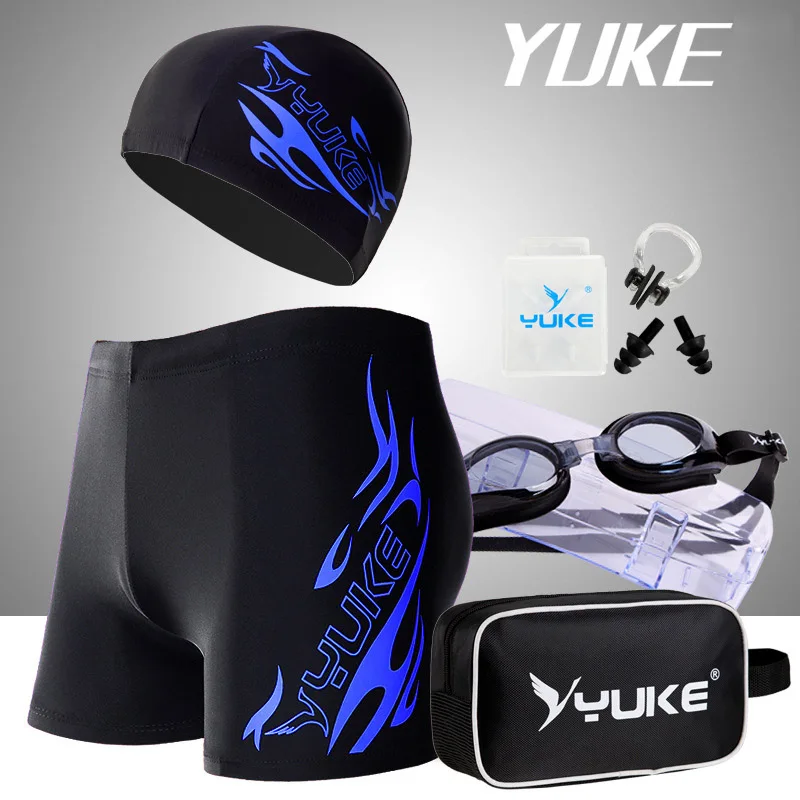 YUKE L-5XL, мужская Кепка с принтом, купальный костюм, комфортный, для взрослых, Быстросохнущий купальник, очки для плавания, набор, шорты, шляпа, очки, спа, купальный костюм