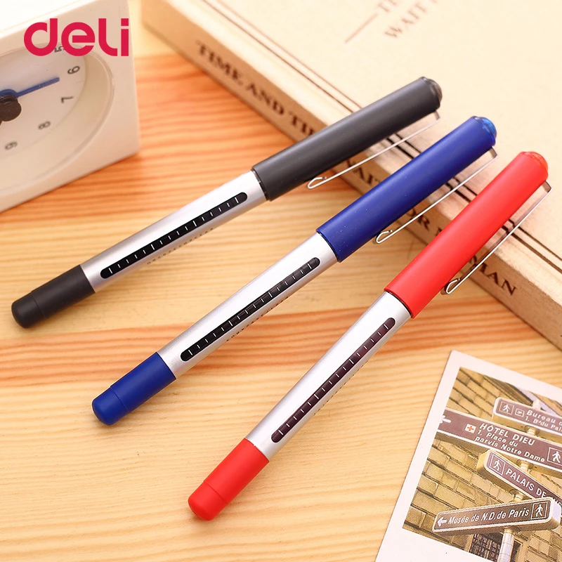 Deli 3 шт, 0,5 мм, черные, синие, красные цветные чернила, Шариковые гелевые ручки для школы, офиса, канцелярские принадлежности, видимые чернила, милая деловая ручка