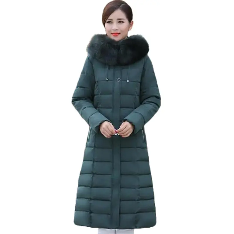 2017 Winter Thicken Warm Padded Jacket Women Fur Collar Cotton Coat Hooded X-Long Slim Parkas Plus Size Mother Coats PW0698
