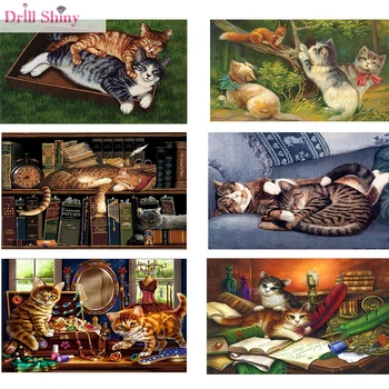 

Animal 5D Diy Diamond Painting Cats Full Mosaic Drill Resin Pasted Embroidery Needlework 3D Cross Stitch Kits Home Decor