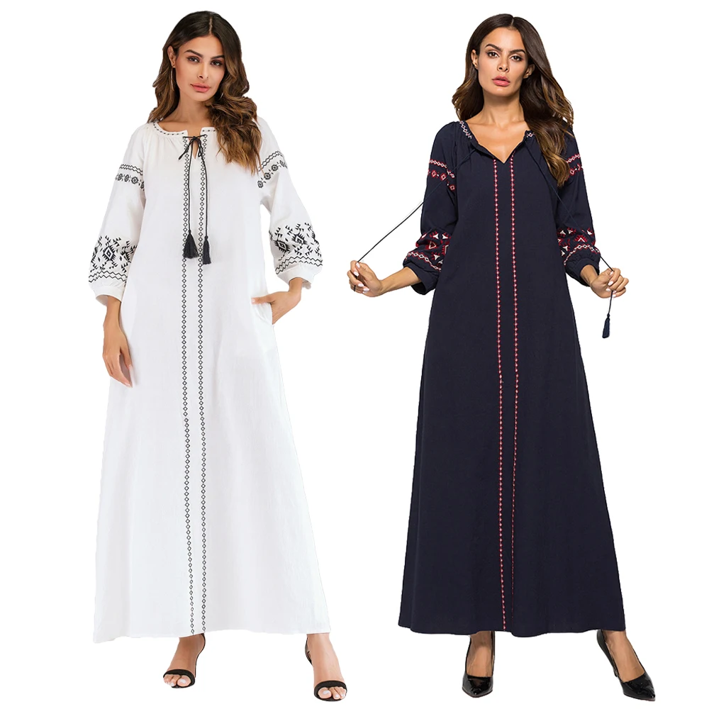 Женское длинное платье с вышивкой Abaya этнические вечерние Макси Платья на
