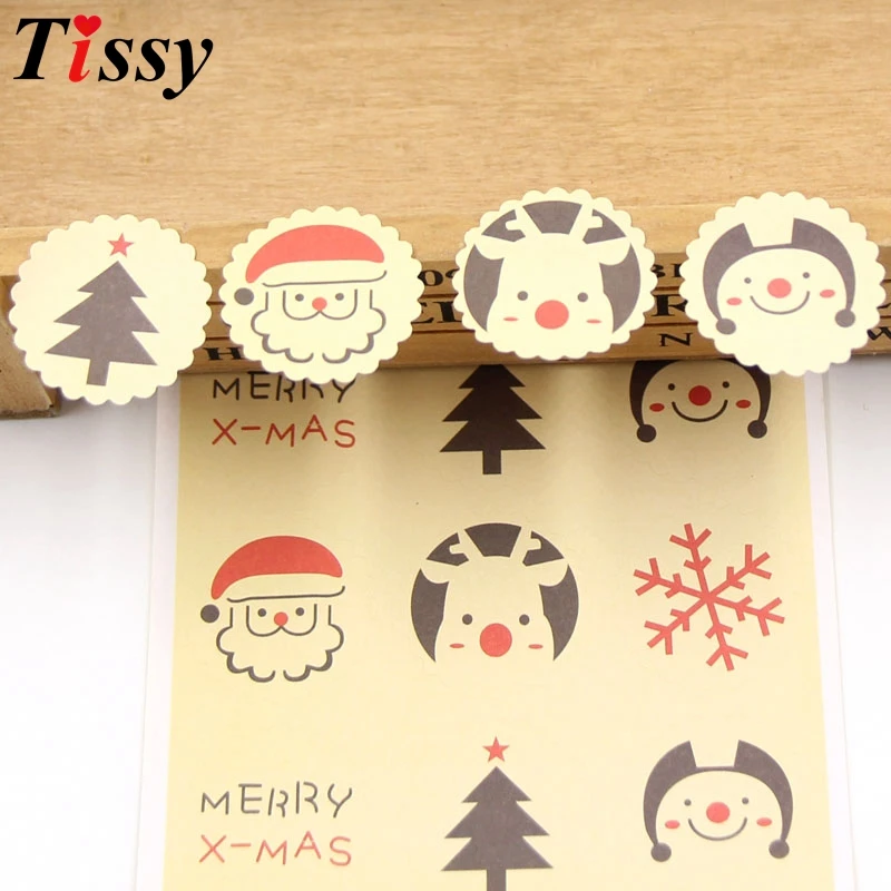 

120PCS Cute Merry Christmas Santa Claus Paper Gift Tags Stickers Favors Christmas Party Accessories DIY Biscuit Gifts Decoration