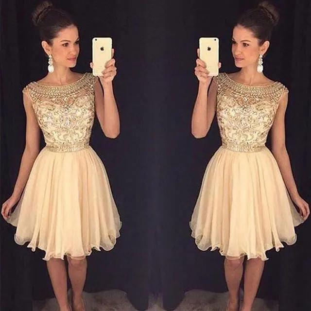 Buy 2017 Champagne Sparkly Short Prom Cocktail Dresses