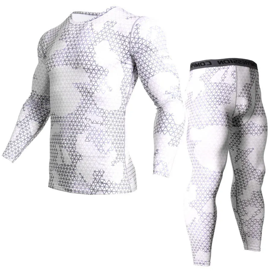 Мужская одежда рашгарда ММА футболка с длинными рукавами+ леггинсы 2 шт. спортивный костюм для мужчин Фитнес Спортивная одежда камуфляж трек поле 3XL - Цвет: Camouflage suit  4